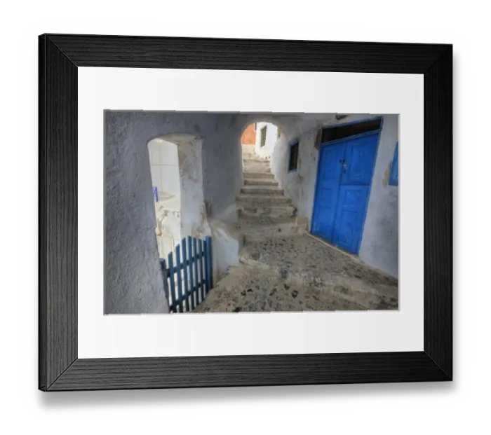 Framed Print : Europe, Greece, Greek Island, Santorini, Oia with a small alleyway and archway with Framed Print : Europe, Greece, Greek Island, Santorini, Oia with a small alleyway and archway with