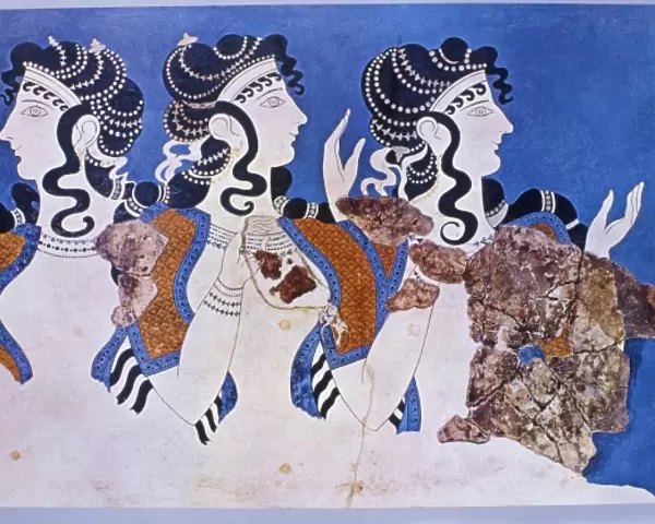 Greece, Crete, Knossos Minoan Palace, Three Women frieze