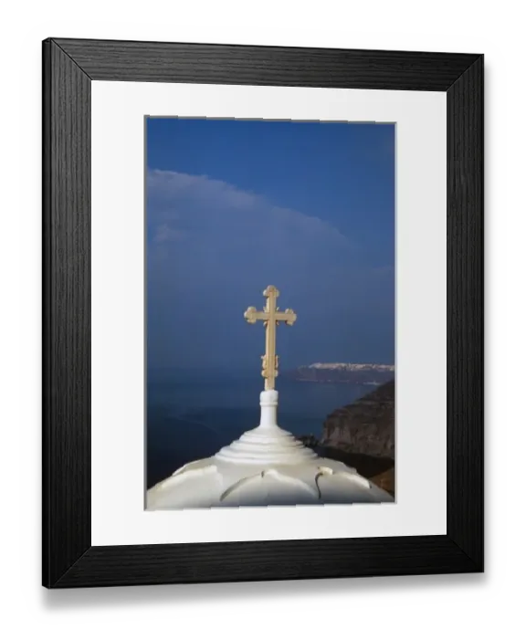 Framed Print : Mediterranean, Aegean, Greece, Greek Islands, Santorini, Thira. Scenic view of this