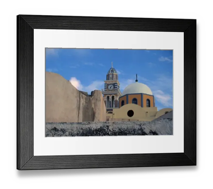 Framed Print : Mediterranean, Aegean, Greece, Greek Islands, Santorini, Thira. Scenic view of this