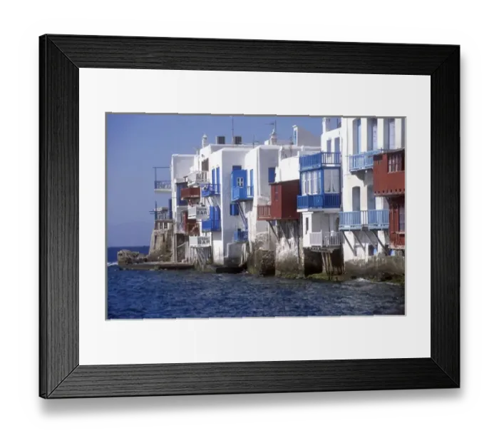 Framed Print : Greece, Mykonos. Outdoor dining and cafes of Little Venice Framed Print : Greece, Mykonos. Outdoor dining and cafes of Little Venice