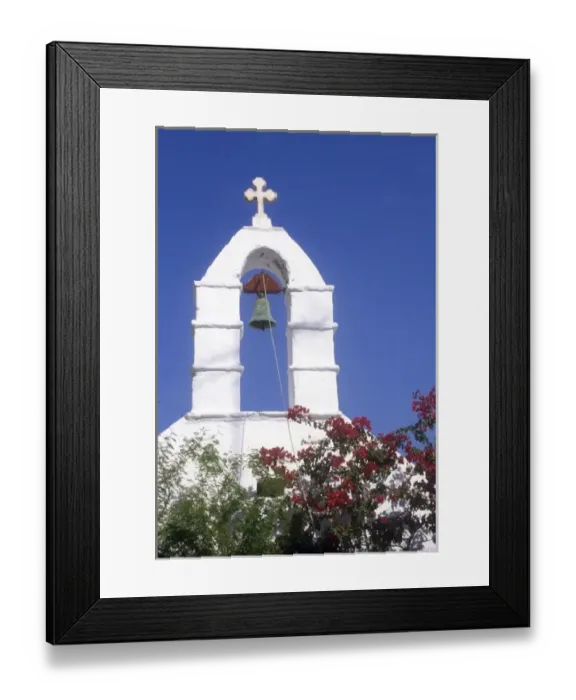 Framed Print : Greece, Mykonos. Typical church tower and bell Framed Print : Greece, Mykonos. Typical church tower and bell