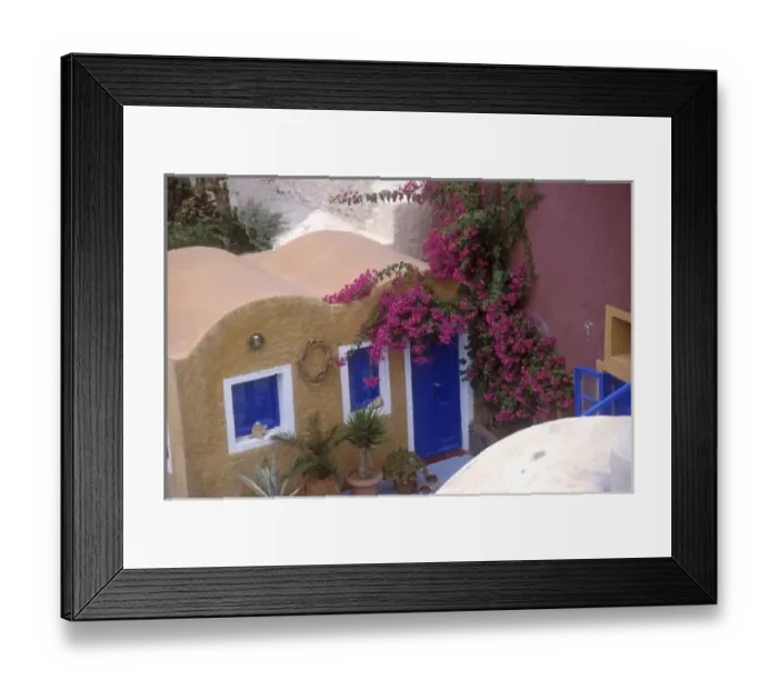 Framed Print : Greece, Santorini, Oia. Typical architecture and foliage of the town Framed Print : Greece, Santorini, Oia. Typical architecture and foliage of the town