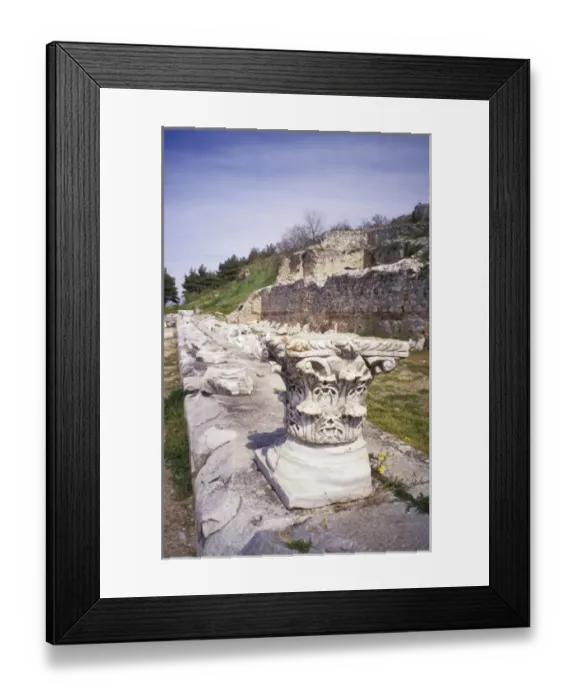 Framed Print : Greece, Philippi, Macedonia. Ancient Roman pediment in archaeological site Framed Print : Greece, Philippi, Macedonia. Ancient Roman pediment in archaeological site