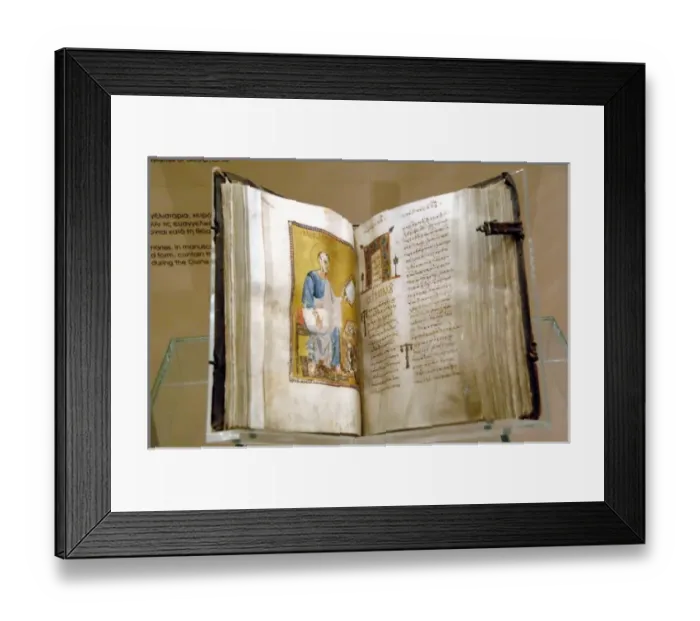 Framed Print : Byzantine Art. Greece. Lectionary illuminated and manuscript containing the Gospel Framed Print : Byzantine Art. Greece. Lectionary illuminated and manuscript containing the Gospel