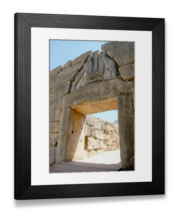 Framed Print : Mycenaean Art. The Lion Gate of Mycenae fortress. Argos, Peloponnese, Greece Framed Print : Mycenaean Art. The Lion Gate of Mycenae fortress. Argos, Peloponnese, Greece