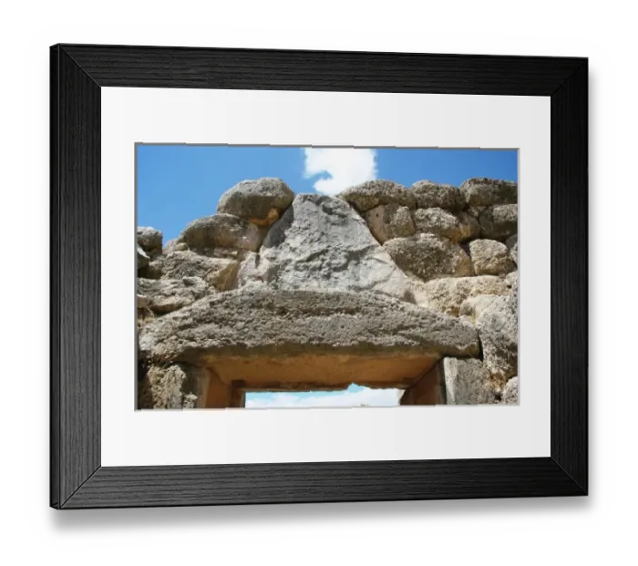 Framed Print : Mycenaean Art. The Lion Gate of Mycenae fortress. View behind the gate. Argos, Peloponnese, Greece Framed Print : Mycenaean Art. The Lion Gate of Mycenae fortress. View behind the gate. Argos, Peloponnese, Greece