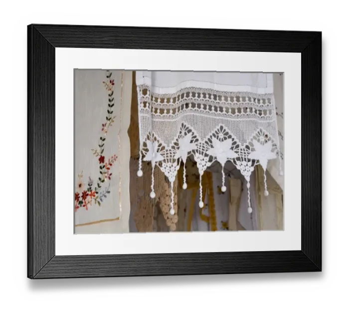 Framed Print : Greece, Crete. Lace and embroidery in shop in town of Kritsa. Lasithi Region Framed Print : Greece, Crete. Lace and embroidery in shop in town of Kritsa. Lasithi Region