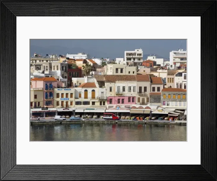 Framed Print : Greece, Crete. Waterfront buildings. Harbor at Rethymnon Framed Print : Greece, Crete. Waterfront buildings. Harbor at Rethymnon