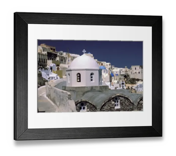 Framed Print : Oia, Santorini, Greece, Village of Oia with church in foreground Framed Print : Oia, Santorini, Greece, Village of Oia with church in foreground