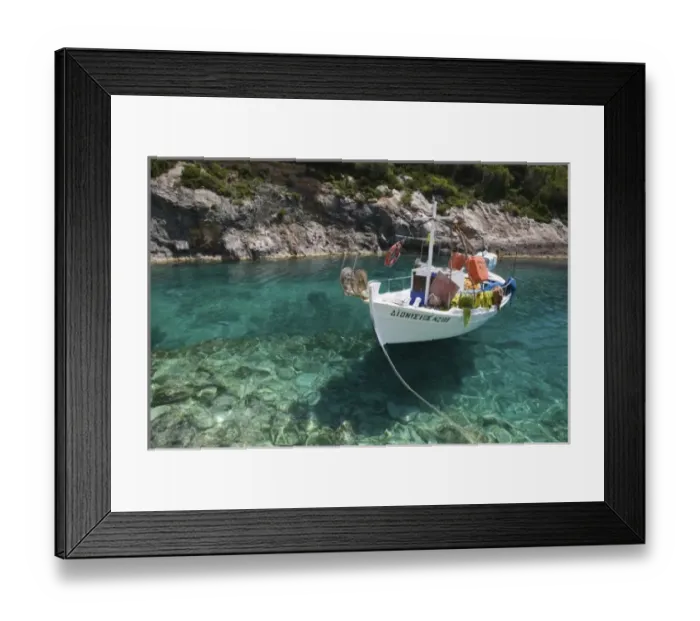 Framed Print : GREECE, Ionian Islands, ZAKYNTHOS, VROMI BAY: Fishing Boat