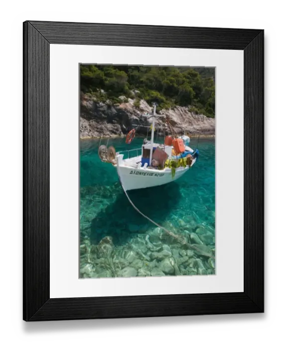 Framed Print : GREECE, Ionian Islands, ZAKYNTHOS, VROMI BAY: Fishing Boat