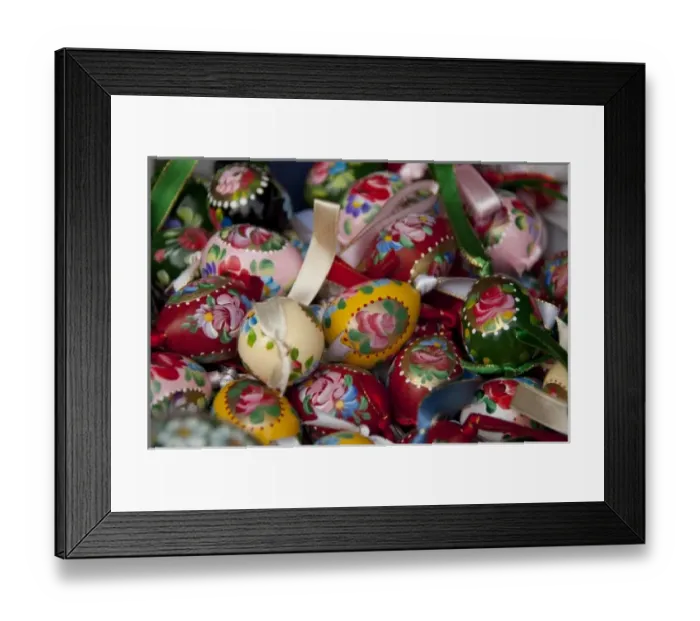 Framed Print : Hungary, capital city of Budapest. Buda side, Castle Hill. Traditional handpainted wooden eggs
