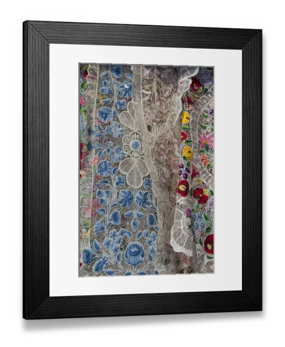 Framed Print : Hungary, capital city of Budapest. Buda side, Castle Hill. Traditional hand made embroidered lace Framed Print : Hungary, capital city of Budapest. Buda side, Castle Hill. Traditional hand made embroidered lace