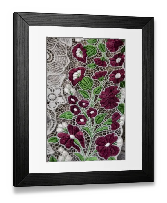 Framed Print : Hungary, capital city of Budapest. Buda side, Castle Hill. Traditional hand made embroidered lace