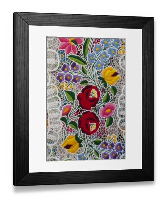 Framed Print : Hungary, capital city of Budapest. Buda side, Castle Hill. Traditional hand made embroidered lace