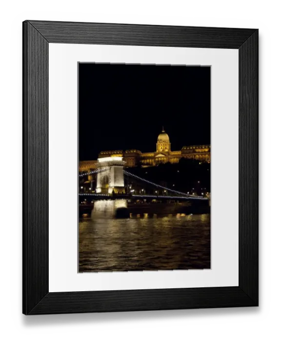 Framed Print : Hungary, Budapest, Buda. Night view of the Castle Hill, Chain Bridge, and the Palace (aka Castle)