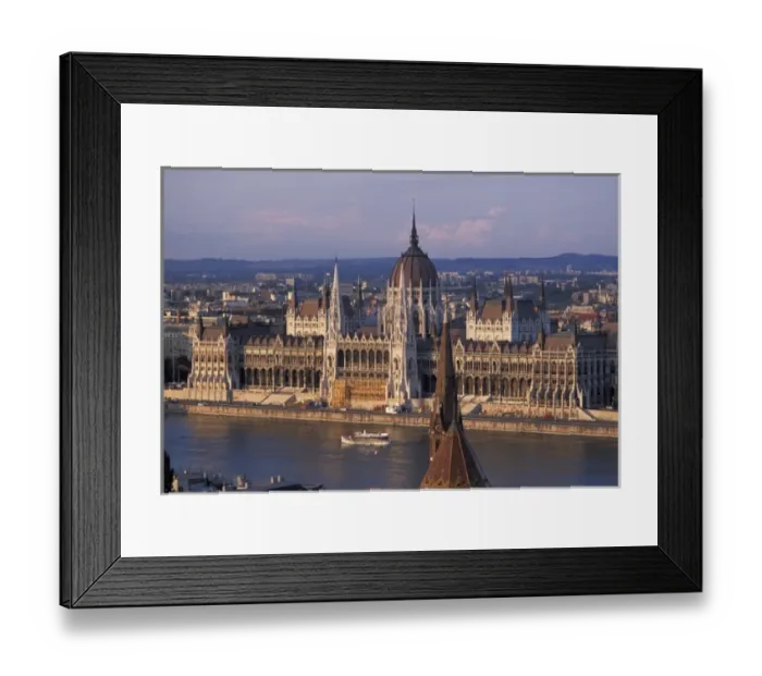 Framed Print : Hungary, Budapest. Parliament house and Calvinist Church on the Danube River Framed Print : Hungary, Budapest. Parliament house and Calvinist Church on the Danube River