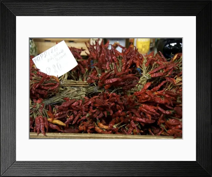 Framed Print : Europe, Hungary, Budapest, inside Great Market Hall, Hungarian paprika, peppers
