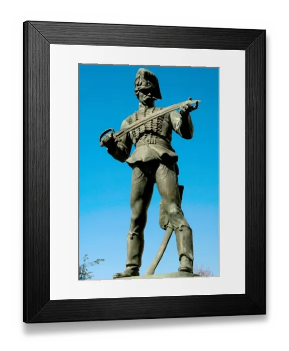 Framed Print : Husar statue with the eighteenth century clothing. Sculpted by Hungarian Kisfaludi STROBL ZSIGMOND