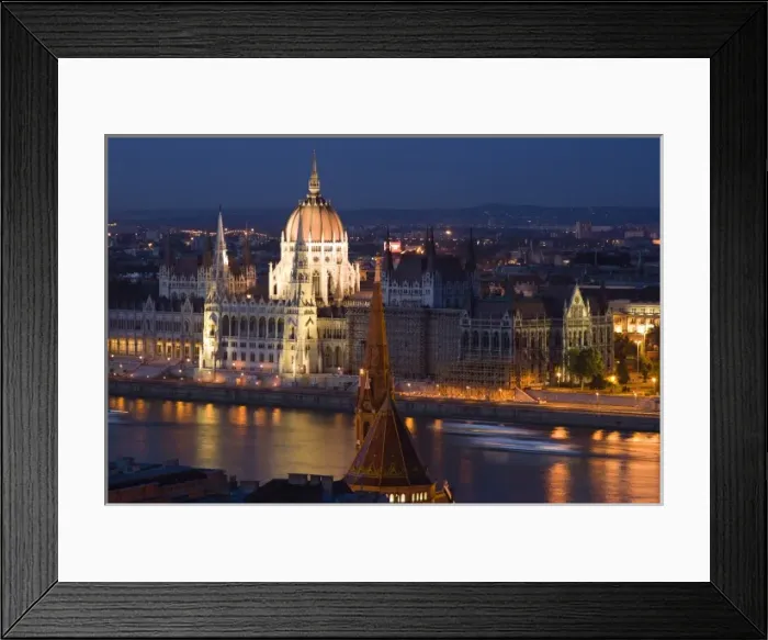 Framed Print : View of Parliament Buildings along Danube River at dusk, Budapest, Capital of Hungary Framed Print : View of Parliament Buildings along Danube River at dusk, Budapest, Capital of Hungary