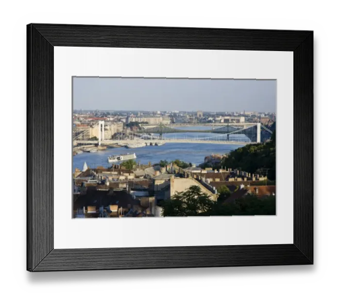 Framed Print : View of the Erzsbet Hid (Elizabeth Bridge), Szabadsag Hid (Liberty Bridge), and Petofi Hid Framed Print : View of the Erzsbet Hid (Elizabeth Bridge), Szabadsag Hid (Liberty Bridge), and Petofi Hid