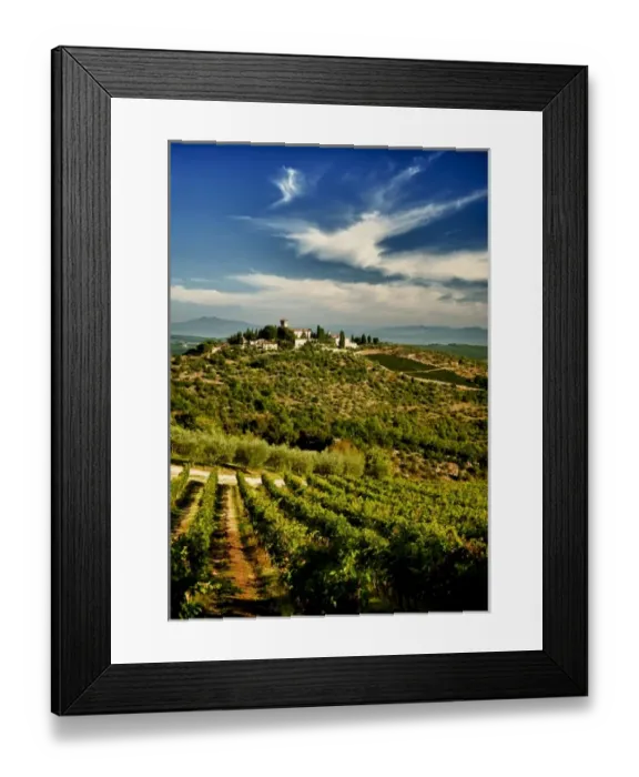 Framed Print : Italy, Tuscany, Greve. The vineyards of Castello di Verrazzano face their friendly rival estates Framed Print : Italy, Tuscany, Greve. The vineyards of Castello di Verrazzano face their friendly rival estates