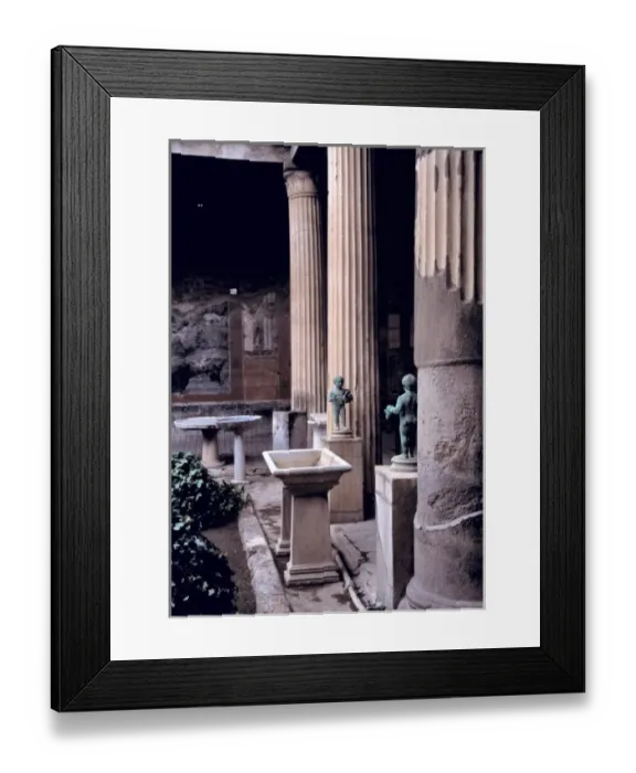 Framed Print : Europe, Italy, Pompeii. The garden at the House of the Vettii features bronze statuettes