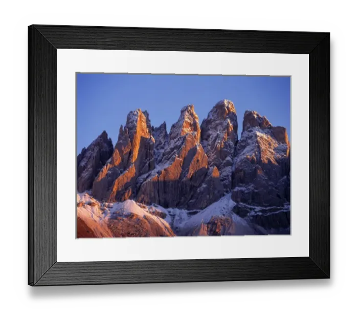 Framed Print : Europe, Italy, Odle Group. Late light rests on the craggy, snow-dusted peaks of the Odle Group