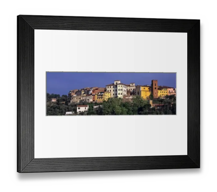 Framed Print : Europe, Italy, Santa Maria al Monte. The dawn light washes over the pastel-painted