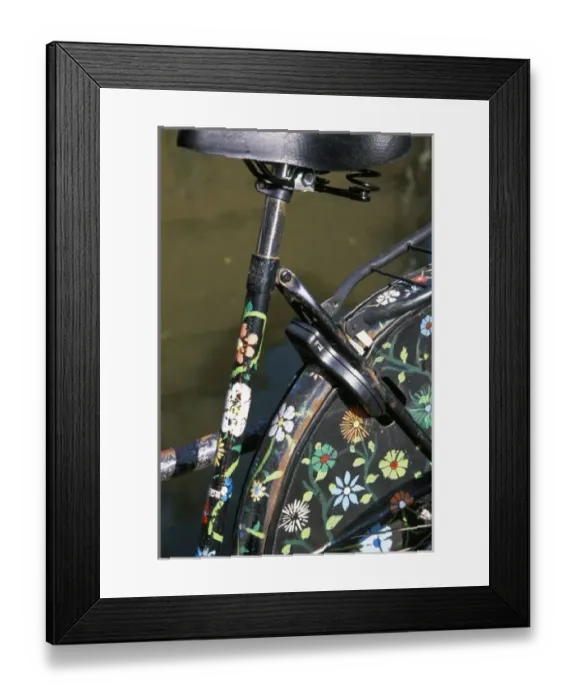 Framed Print : The Netherlands, North Holland, Amsterdam. Bicycle brightly painted with flowers Framed Print : The Netherlands, North Holland, Amsterdam. Bicycle brightly painted with flowers