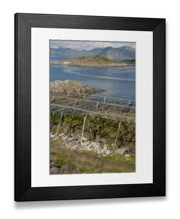 Framed Print : Norway, Nordland, Lofoten Archipelago, Mount Vagakaillen area. Fishing village of Framed Print : Norway, Nordland, Lofoten Archipelago, Mount Vagakaillen area. Fishing village of