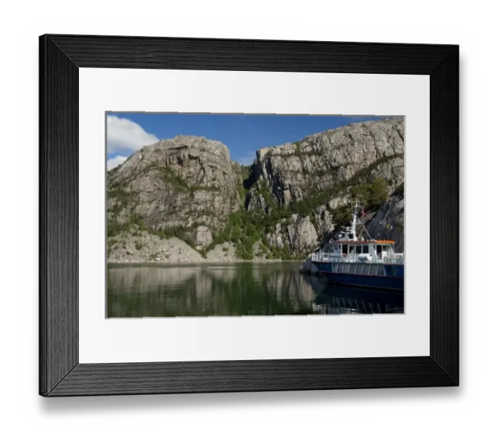 Framed Print : Norway, Stavanger, Lysefjord (aka Lyse Fjord). Sightseeing boat in Helleren area of fjord Framed Print : Norway, Stavanger, Lysefjord (aka Lyse Fjord). Sightseeing boat in Helleren area of fjord