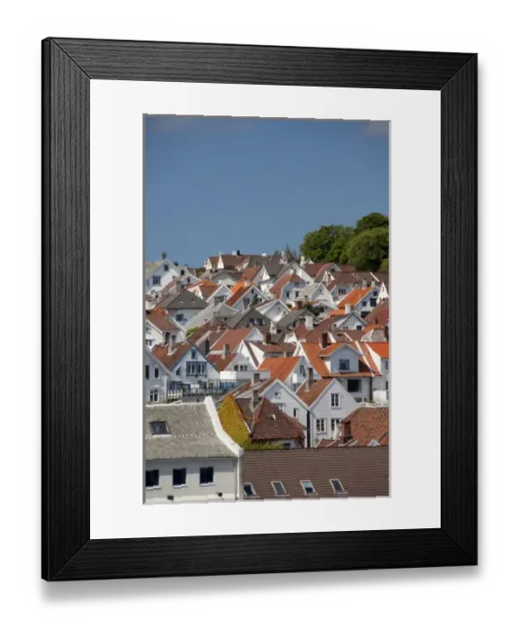 Framed Print : Norway, Stavanger. Historic downtown port area filled with 18th century homes, roof tops Framed Print : Norway, Stavanger. Historic downtown port area filled with 18th century homes, roof tops