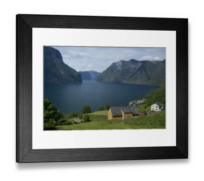Framed Print : Norway, Aurland near Flam. View of Aurland Fjord an arm of Sogne Fjord, the longest