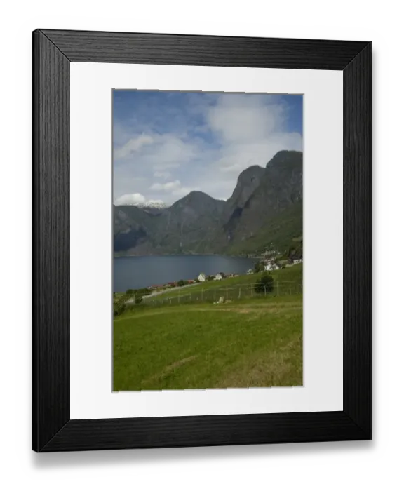 Framed Print : Norway, Aurland near Flam. View of Aurland Fjord an arm of Sogne Fjord, the longest