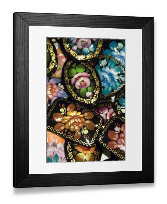Framed Print : Russia: Typical black lacquer painted pins Framed Print : Russia: Typical black lacquer painted pins