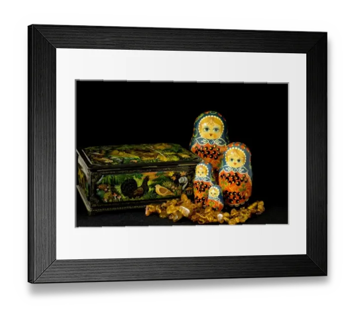 Framed Print : Russia, Russian handicrafts. High quality traditional painted lacquer box, matryoshka