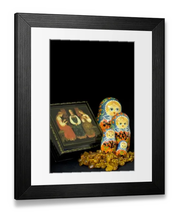Framed Print : Russia, Russian handicrafts. High quality traditional painted lacquer box, matryoshka