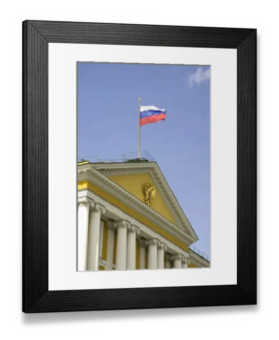 Framed Print : Russia. Moscow. Kremlin. Government building and Russian flag Framed Print : Russia. Moscow. Kremlin. Government building and Russian flag