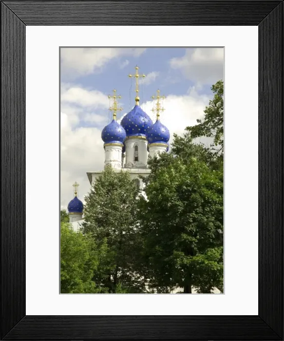 Framed Print : Russia. Moscow. Kolomenskoe Museum_Reserve. Our Lady of Kazan church. Blue onion domes