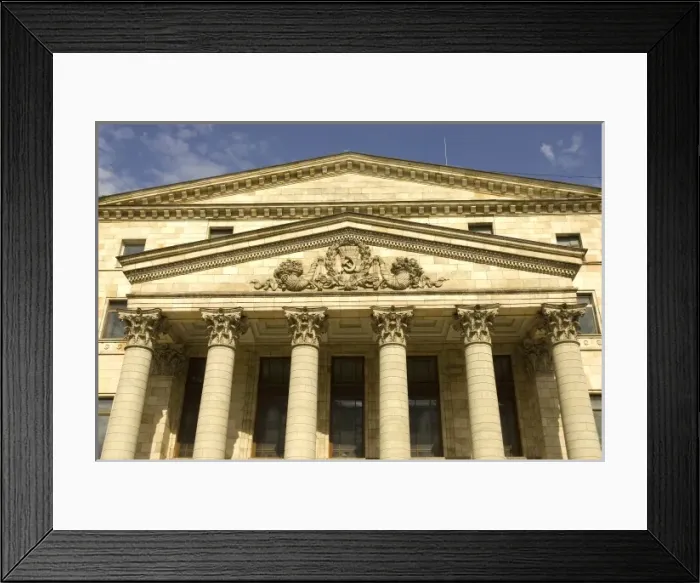 Framed Print : Russia. Moscow. Petrovska Street. Classical facade wtih hammer and sycle