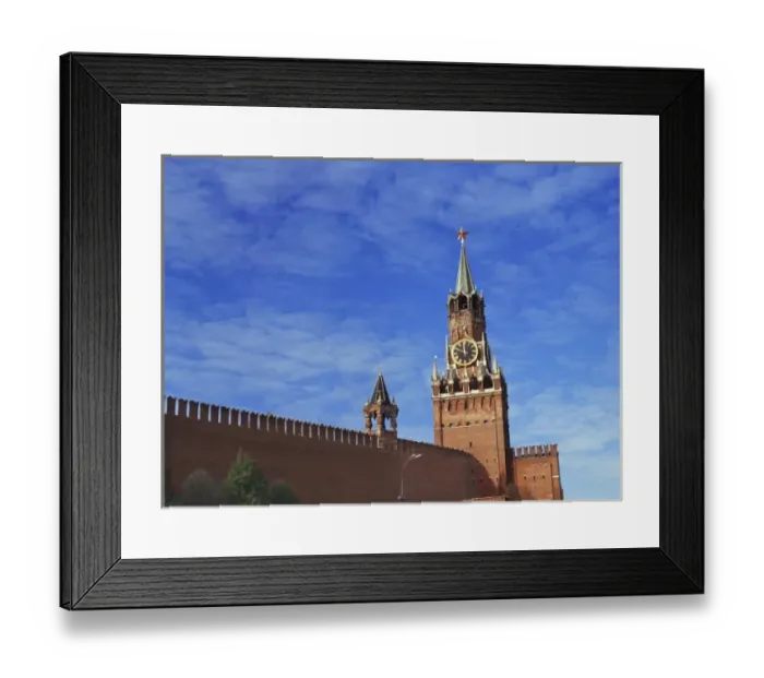 Framed Print : Russia, Moscow. A rich blue sky enhances this view of Saviors Tower, on Moscow s
