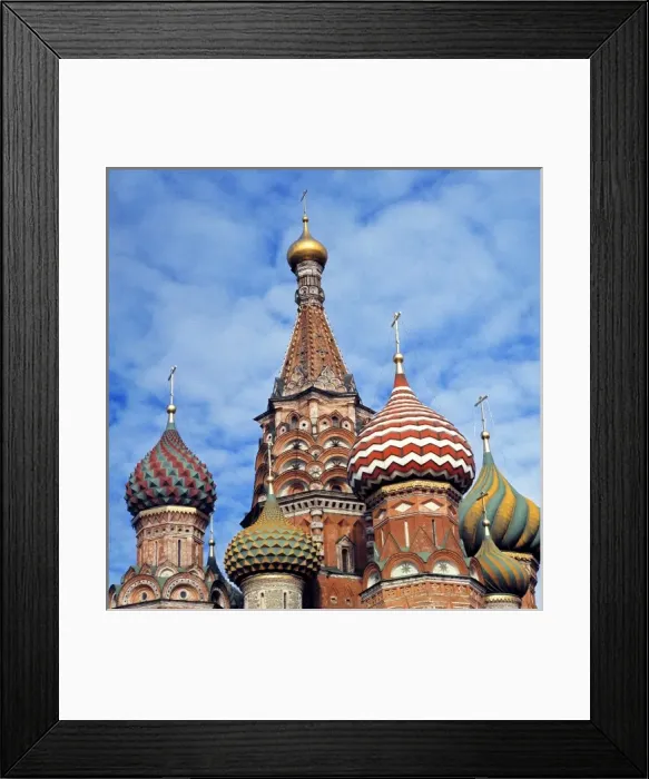 Framed Print : Russia, Moscow. Carnival colors adorn St. Basils Church, a World Heritage Site