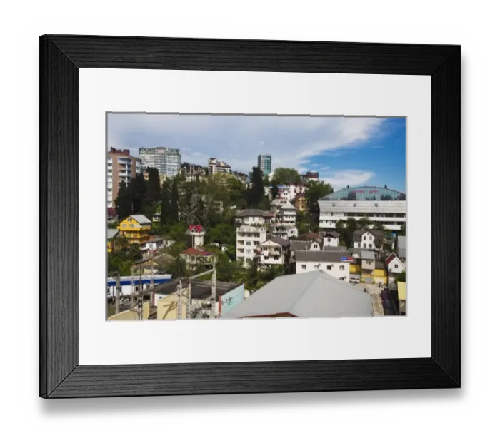 Framed Print : Russia, Black Sea Coast, Sochi, elevated view of town Framed Print : Russia, Black Sea Coast, Sochi, elevated view of town
