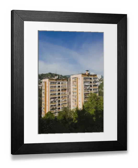 Framed Print : Russia, Black Sea Coast, Sochi, elevated city view from Vinogradnaya Street, late