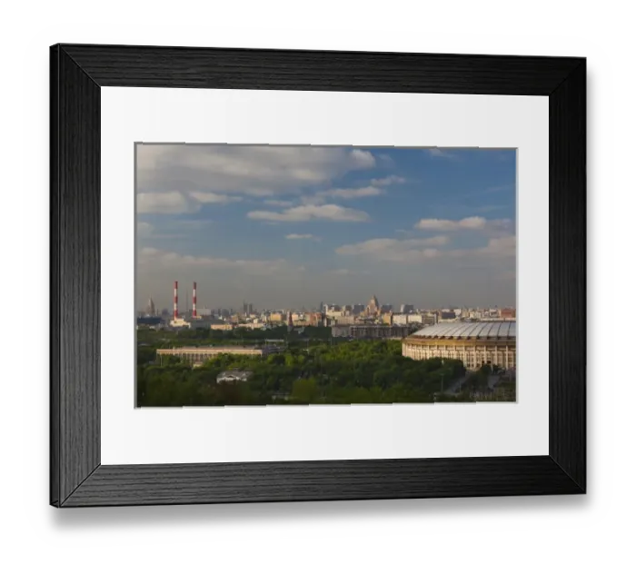 Framed Print : Russia, Moscow Oblast, Moscow, Sparrow Hills-area, elevated city view with Luzhniki Stadium
