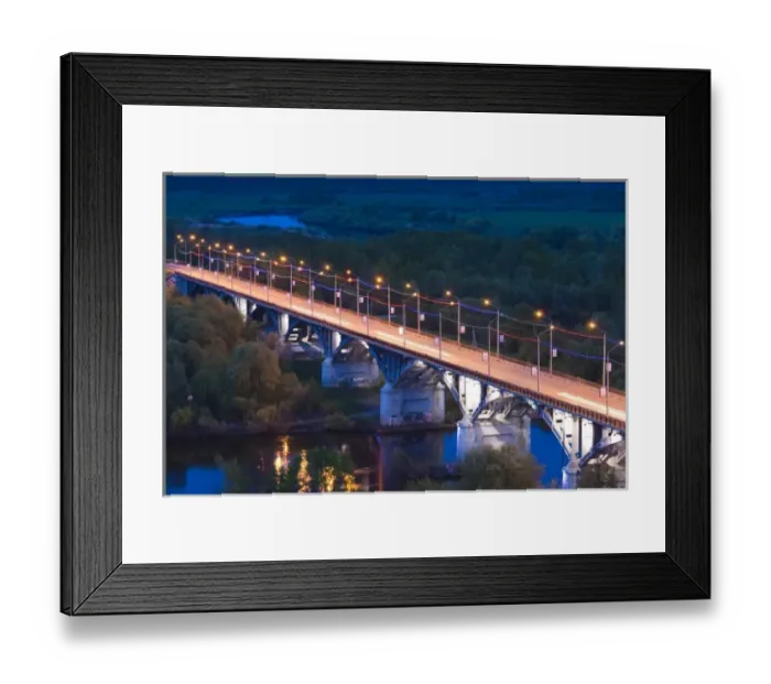 Framed Print : Russia, Vladimir Oblast, Golden Ring, Vladimir, bridge over the Klyazma River, evening