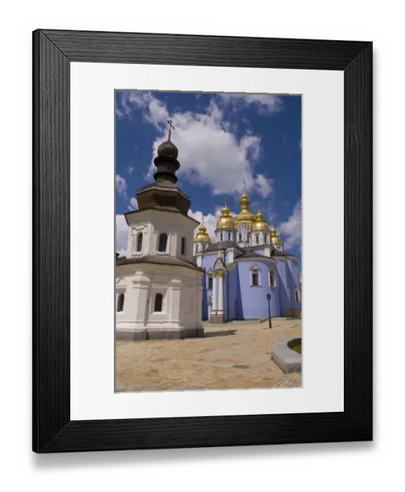 Framed Print : Beautiful blue gold domed church called St Michaels Cathedral in downtown Kiev Ukraine Framed Print : Beautiful blue gold domed church called St Michaels Cathedral in downtown Kiev Ukraine