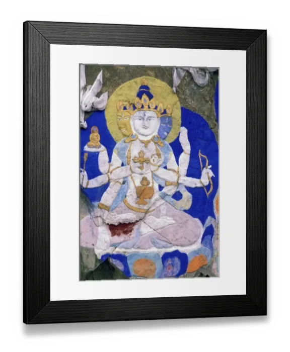Framed Print : Asia, Tibet, Lhasa. Picture of Sakyamuni, Buddha on a rock